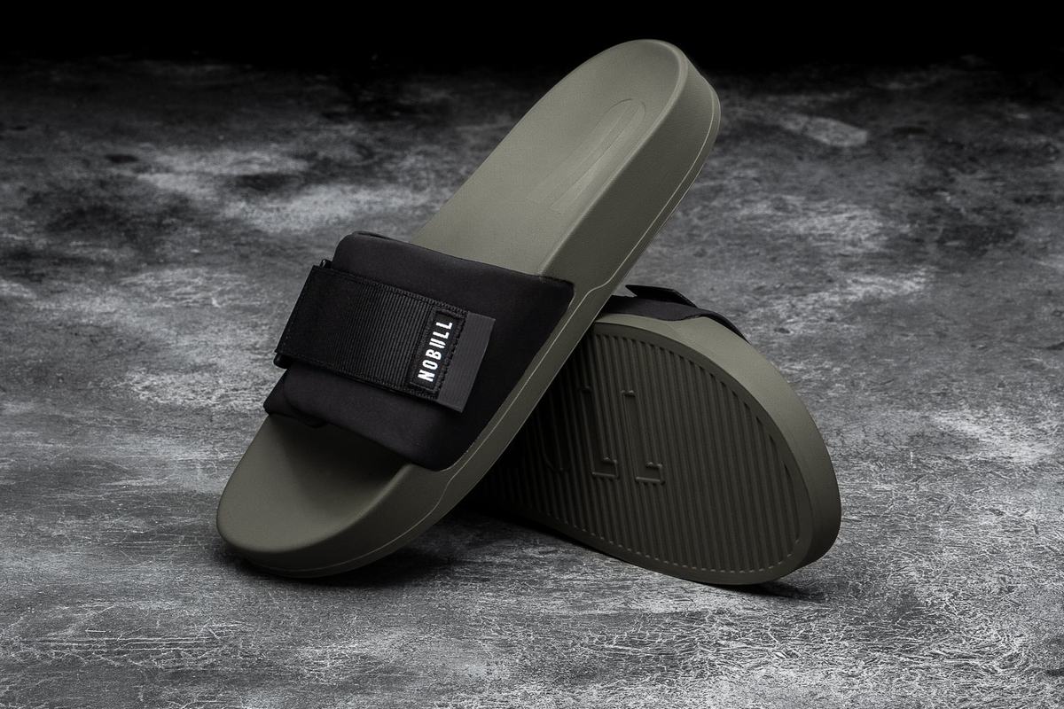 Nobull Adjustable Women's Slides Black Dark Green | Australia (MU2079)